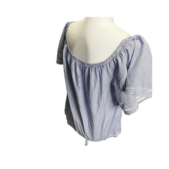 Lipslide Women Blouse Blue White Striped M Off The Shoulder Boho Spring - Picture 2 of 5